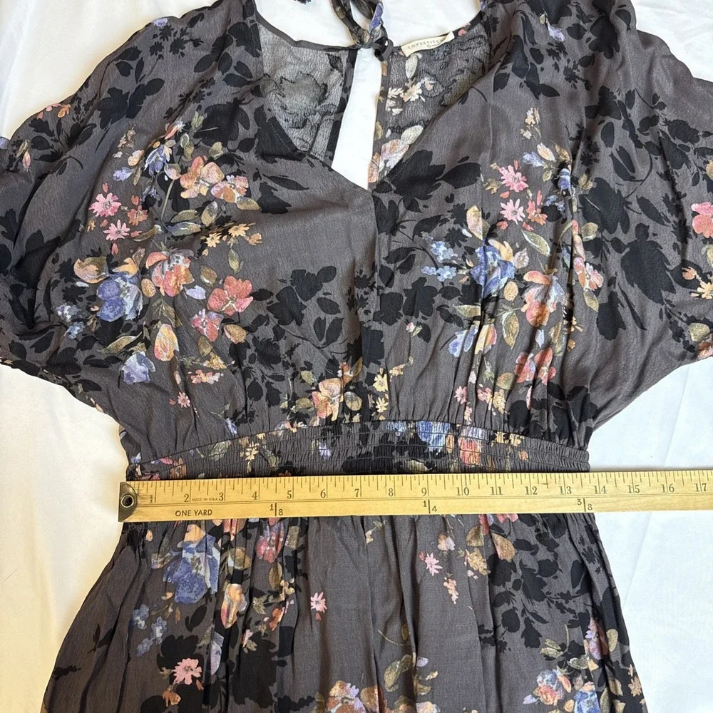 Lovestitch Dress Size L. Long sleeve Floral Midi‎ Dresd Smocked Waist Spring